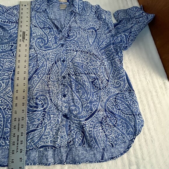 Chicos Womens Blue Paisley No Iron Button-Down Tunic Top Shirt Size 2.5, US 14 - Picture 7 of 7
